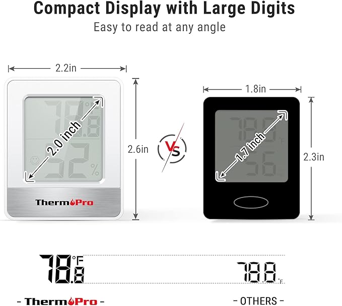 ThermoPro TP49 2 Pieces Digital Hygrometer Indoor Thermometer Humidity Meter Mini Hygrometer Thermometer with Temperature and Humidity Monitor Room Thermometer