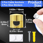 3 Sets Charger Holders for Cords, Adjustable Cable Anchor Holders, Adhesive Metal Cord Clips, Cable Management Wire Organizers for Desk, Office, Nightstand - Gold, White, Silver