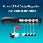 STEAMEMO 28 Port PoE Switch, 24 PoE+ Port@ 360W, 2 Gigabit Uplink, 2*1G SFP, 802.3af/at, Metal Casing 19-inch Rackmount, Overload Protection w/ Port, Unmanaged Plug and Play