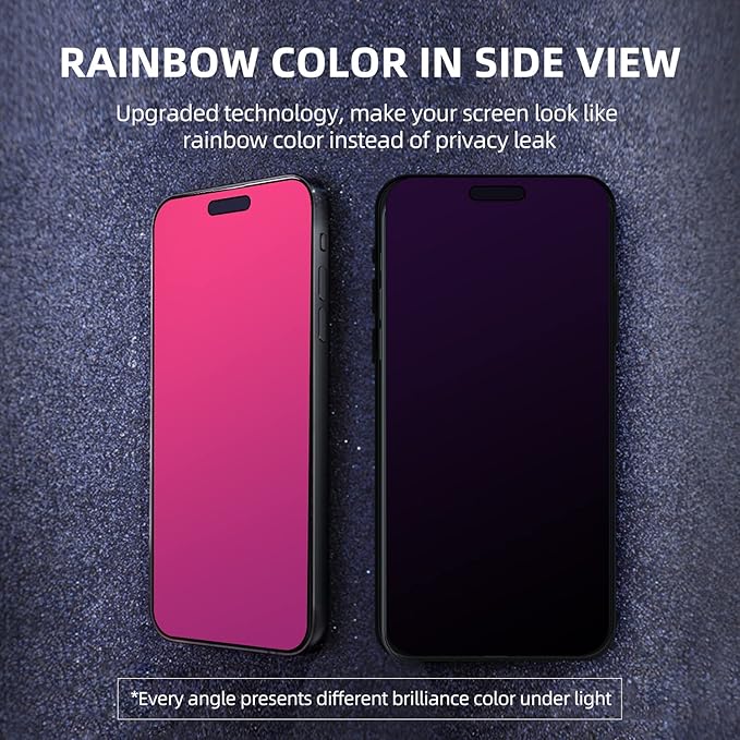 EGKimBa Privacy Screen Protector - Compatible with iPhone 16, 15, 14 Pro - 6.1 inch Gradient Colorful Electroplated Anti-Spy Anti-Blue Light Tempered Glass