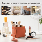 HOMIEAZICOZI 2-Pack Cork Leather Desk Accessories Storage - Pencil Pen Holder - Makeup Brush Holder Organizer - Stylish Addition to Home Decor (Orange)