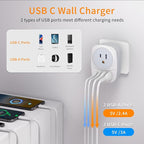 2 Pack Italy Travel Power Adapter, Italy Travel Plug Adapter with 2 USB and 2 USBC Ports, L-Shaped 3-Pin Ground Plug for USA to Italy Uruguay Chile Rome