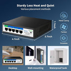 5-Port Ethernet PoE Switch (4 PoE Ports, 1 Uplink) with Extend Function, Easy Smart Managed Ethernet Switch, Plug & Play, Fanless Metal Design, VLAN, Qos,Desktop/Wall Mount