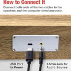 MICA Computer Speakers, Wired Computer Sound Bar, Wooden Mini Soundbar, USB Powered PC Speakers 3.5mm AUX & PC Input (Yellow)