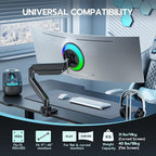 ARES WING Ultrawide Single Monitor Arm, Heavy Duty Monitor Mount for 13"-45" Curved Screens, Adjustable Stand for Desk with C-clamp & Grommet Base up to 40 LBS, Black