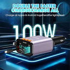 Retractable Car Charger,5 in 1 Fast Cars Phone Charger 60w,Bluetooth 5.3 FM Transmitter Adapter,Handsfree Call,MP3 Player,2 Retractable Cables and USB Chargers, for Phone,Galaxy,Pixel (Purple)