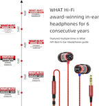 SoundMAGIC E10 Wired Earphones No Microphone HiFi Stereo Earbuds Noise Isolating in Ear Headphones Powerful Bass Tangle Free Cord Black Red