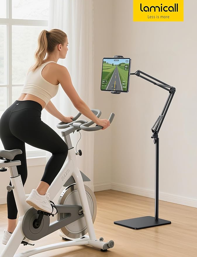 Floor Tablet Stand Phone Holder - Lamicall [55" Height Adjustable][ Flexible Arm] Multi Angle Tablet Holder, 5lb Weighted Base Bed Mount For 4.7-13" Devices, iPad Pro Air Mini, Kindle, Tabs, E-Readers