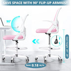 Tall Drafting Chair with Footrest Ring for Home and Work, Ergonomic Home Desk Office Chair with Flip up Arms and Lumbar Support, Extended Height Executive Desk Office Chair(Pink)