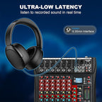 6 Channel Audio Mixer, Professional Music Mixer Board DJ Mixing Console with Bluetooth, USB/MP3 Player, Reverb, and 48V Phantom Power for Studio Recording, Karaoke, and Live Performances