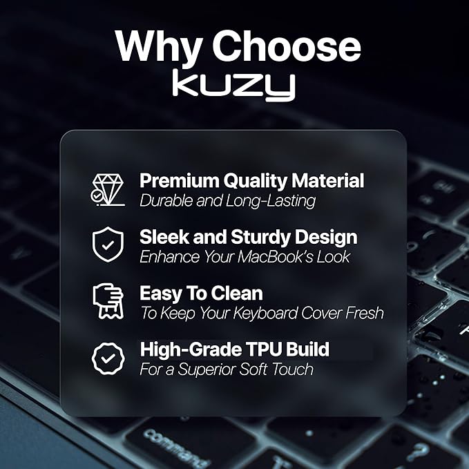 Kuzy Clear Premium MacBook Pro 14 inch Keyboard Cover M4 16" 2025 2024 2023 M3 M2 M1 Pro Max - MacBook Air 13 inch Keyboard Cover 15" M4 - A3240 A3241 A3401 A3403 A3114 A3113 - US Layout TPU, Clear