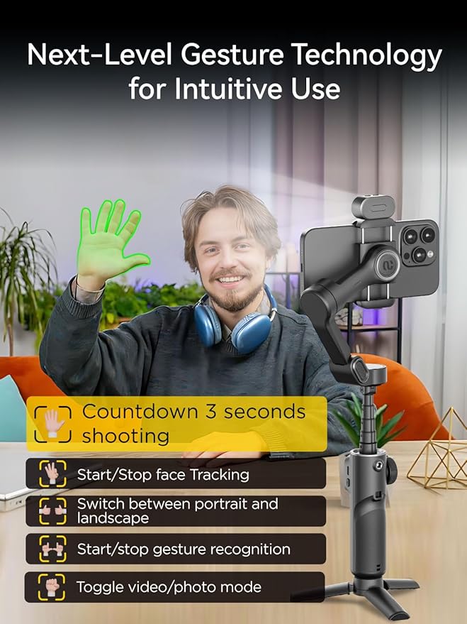 Gimbal Stabilizer for iPhone, Phone Gimbal w/RGB Magnetic Fill Light, Foldable Gimbal Built in 7.8' Extension Rod and OLED Display for iPhone/Android Excellent for Vlogging-Smart X2 Kit Black
