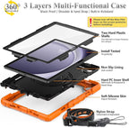 SEYMAC stock Case for Samsung Galaxy Tab A9+ Plus 11'', Full-Body Drop Protection Case with Screen Protector Pencil Holder [360° Rotating Hand Strap] &Stand, Orange+Black