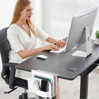 LUKETURE Laptop Holder, Steel Desk Side Storage, No Drill Standing Desk Accessories, Clamp on Laptop Mount with Pen Holder, Fits Flat Edge Tables 0.3" to 2.8" (White, L(2 Tier))