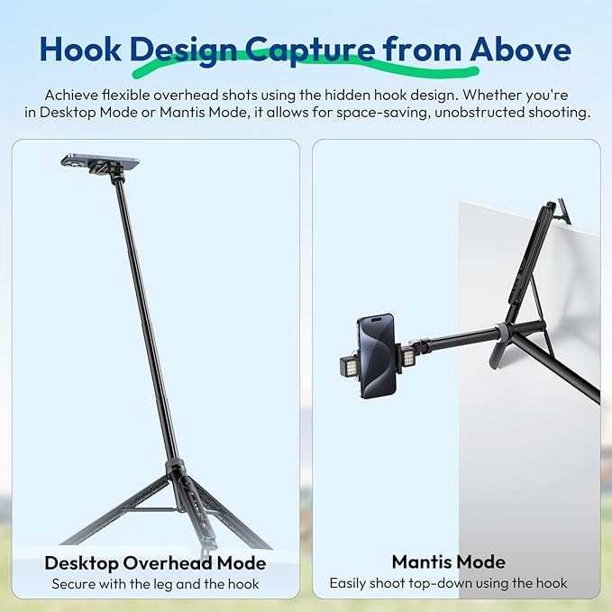 ULANZI TT88 Magnetic Tripod for iPhone, 57" Extendable Selfie Stick with Remote, 2-in-1 Phone Clip & Dual Cold Shoe Mounts - Lightweight Phone Tripod Stand for Vlogging, Travel, Video Recording, Black