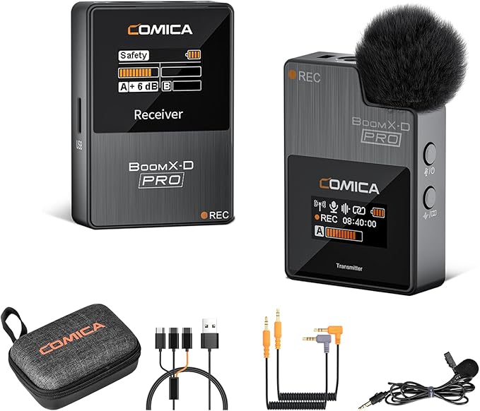 COMICA BoomX-D1 PRO Wireless Lavalier Microphone, 16GB Storage, Safety Audio Track, Noise Cancellation, 328' Range, Wireless Lav Mic for iPhone, Android, PC Interviews, Vlogs, Live-Streaming(1TX+1RX)