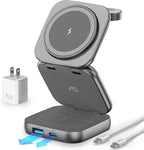 5-in-1 Wireless Charger for MagSafe, AC ISLAND Portable Travel Charging Station, 15W Max Fast Foldable Magnetic Stand, Evolved for iPhone 16/15/14/13 Series, Apple Watch, AirPods (with 35W Adapter)