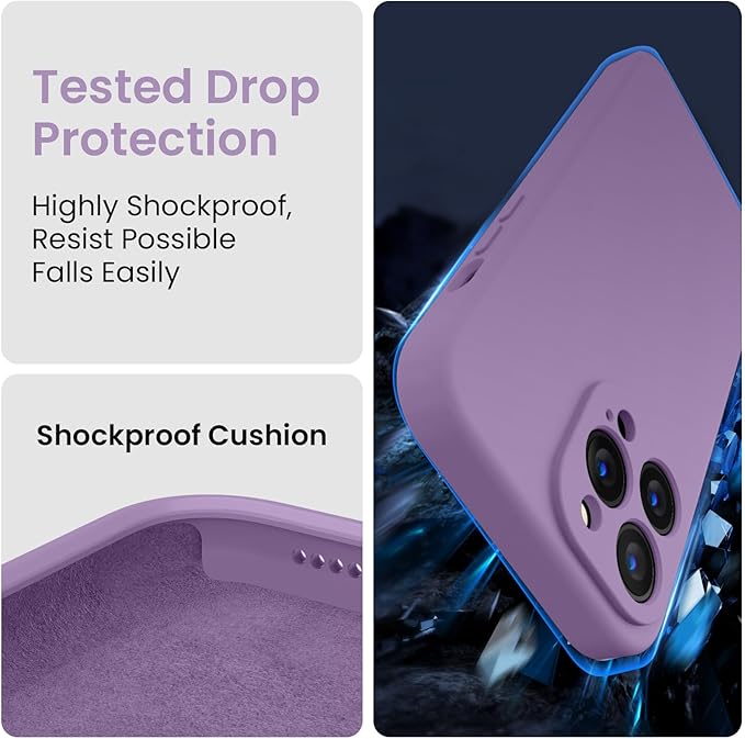 FireNova Designed for iPhone 13 Pro Max Case, Silicone [Camera Protection] Phone Case with [2 Screen Protectors], Soft Anti-Scratch Microfiber Lining Inside, 6.7 inch, Light Purple