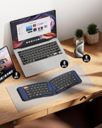ProtoArc Ergonomic Foldable Keyboard, XK03 Split Folding Travel Bluetooth Keyboard, Ultra Slim, Portable for iPad, iPhone, Tablet, Laptop, PC - Dark Blue