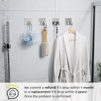 Shower Hooks for Inside Shower - Extra Sticky Stainless, Razor Holder Accessories, Wall Mounted Self-Adhesive Double Hooks for Razor, Loofah, Towel, Shaver, Coat, Key, Silver 6 Pack
