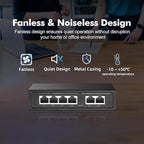 6 Port Mini PoE Switch with 4 PoE+, 2 Uplink, 10/100Mbps Ethernet, 65W 802.3af/at PoE, Fanless Metal Plug & Play PoE+ YuLinca Network Switch