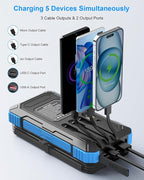 Solar Charger Power Bank 49800mAh with 4 Built-in Cables & 3 Foldable Panels, PD22.5W Fast Portable Phone Charger, External Battery Pack with USB-C in/Output & Flashlight for Outdoor Camping