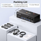 HDMI+2Displayport KVM Switch 3 Monitors 3 Computers 8K@60Hz 4K@144Hz,Triple Monitor KVM Switches with 4 USB3.0 Port for USB Devices,Wired Remote,Power Adapter and USB Cables Included.
