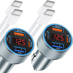 iPhone Fast Car Charger, 65W 4-Port USB C Car Phone Charger Adapter with 2x6FT USB C Cable, Multi Port Cigarette Lighter USB Charger with Voltage Display for iPhone 16 15 Pro Max,iPad,Samsung, Android