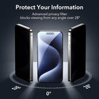 ESR 3+1 Pack for iPhone 15 Pro Privacy Screen Protector Set, Anti-spy Tempered-Glass Privacy Screen Protector, Micro-curved Edges, Case Friendly, 3-Pack with 1 Set of Individual Camera Lens Protector