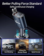 DreamBee Retractable Car Charger,66W 4 in 1 Super Fast Charge Car Phone Charger,Gifts for Men Women Car Truck Accessories for iPhone 15/14/13/12 Pro Max XR,iPad,Samsung,Pixel-Blue
