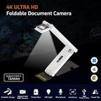 INS-Flip 4 4K USB Portable Document Camera/Webcam/Visualiser—13MP Ultra HD, Foldable Design, Auto Focus, Mic, LED, Compatible with Mac OS, Windows, iPad, Chromebook for Distance Learning