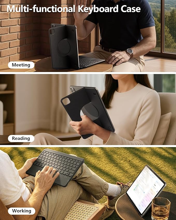 Nillkin for iPad Air/Pro 13 Inch Case with Detachable Keyboard, [with Magnetic Ring] Slim Rugged Keyboard Case for iPad Air 13 M3/M2 and iPad Pro 13 M4 with Stand Backlit Multi-Touch Trackpad, Gray