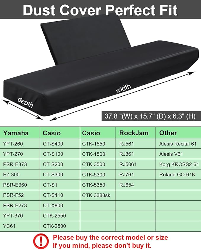 Stretchy Electric Piano Keyboard Covers - Waterproof Elastic Lock Music Keyboard Protector (61 Keys, Black)