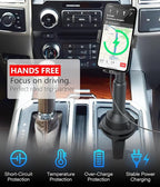 APPS2Car Car Cup Phone Holder Wireless Charger with QC 3.0 Adapter, 15 Watt Qi Fast Charging, Compatible with iPhone 11/12/13/14/15/16/Pro/Max/Plus and Universal All Models Phone Holder