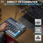 Pyle Professional Audio Mixer Sound Board Console Desk System- Interface 8 Channel Digital USB Bluetooth MP3 Computer Input 48V Phantom Power Stereo DJ Studio FX 16Bit DSP Processor, Black - PMXU83BT