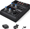 Pyle 5-Channel Professional Audio Mixer DJ Sound Board – Compact Music Mixer with USB Interface, EQ Controls, XLR Mic Input, 18V Phantom Power, Rechargeable Battery – USB/Line/Master Controls