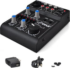 Pyle 5-Channel Professional Audio Mixer DJ Sound Board – Compact Music Mixer with USB Interface, EQ Controls, XLR Mic Input, 18V Phantom Power, Rechargeable Battery – USB/Line/Master Controls