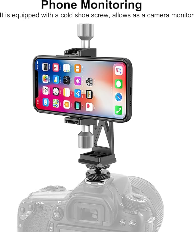 Peastrex Metal Phone Tripod Mount Extra Deep Clamp with Arca Port Cold Shoe 360°Ball Head Cellphone Tripod Adapter for iPhone Galaxy Smartphone Stand Holder for Vlogging Video Camera Monitor