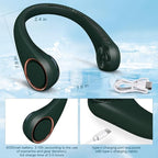 CIVPOWER Neck Fan: Portable Personal Neck Cooling Rechargeable Bladeless Fan - Hands Free 3 Speed 4000 mAh Battery USB Operated Wearable Headphone Design - for Men Women Outdoor Indoor (Dark Green)