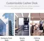 Front Desk Reception Counter - Lockable Storage & Keyboard Tray | Reception Desk with Counter, Customizable Large Counter Table (Grey+White, 96'')