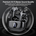 Wireless Earbuds, Bluetooth 5.4 Headphones HiFi Stereo, Bluetooth Earbuds with ENC Noise Cancelling Mic, IP7 Waterproof in Ear Earphones, 48H, LED Display Ear Buds for Pad Workout Sports, Black