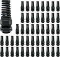 LeMotech 50Pcs NPT 1/2" IP68 Waterproof Cable Gland Flex Spiral Strain Relief Black Nylon Joint with Gaskets for 6-12mm Wire Thread