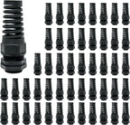 LeMotech 50Pcs NPT 1/2" IP68 Waterproof Cable Gland Flex Spiral Strain Relief Black Nylon Joint with Gaskets for 6-12mm Wire Thread
