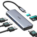 USB-C Hub Multiport Adapter for MacBook Air/Pro - 6 in 1 HDMI Dongle with 4K, USB 3.0 Ports, SD/TF Card Reader for MacBook m1/m2/m3/m4, Dell XPS, HP, Lenovo, Surface and Other Type-C Devices