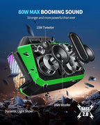Portable Bluetooth Speaker Wireless - Loud Speakers 80W Peak, 20H Playtime, Light Show, TWS, Deep Bass, BT 5.3, IPX6 Waterproof for Outdoor Travel Camping Beach Pool - Green