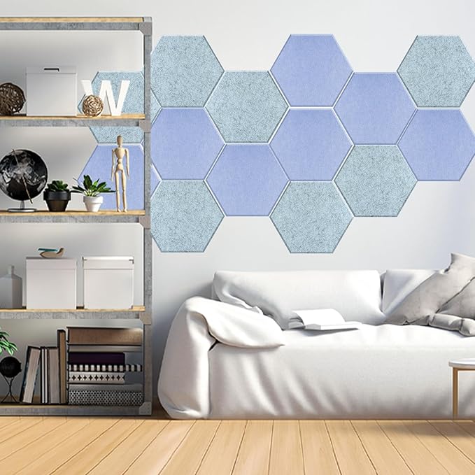 Mollywell Hexagon Acoustic Panels, High Density, Soundproofing, Decorative Noise Reduction Felt Wall Tiles for Ceilings, Home Office & Gaming Room (Ash Gray), 14x12x0.4 Inch
