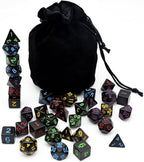 5 Sets New Black Polyhedral Dice with Satin-Lined Velvet Bag for Dungeons and Dragons DND RPG MTG D20 D12 D10 D8 D6 D4