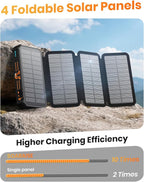 SOARAISE-Solar-Charger-Power-Bank - 48000mAh Wireless Portable Charger Built-in 4 Cables and 4 Solar Panels, PD QC 3.0 Fast Charging USB C Battery Pack with Flashlight for Camping Travel