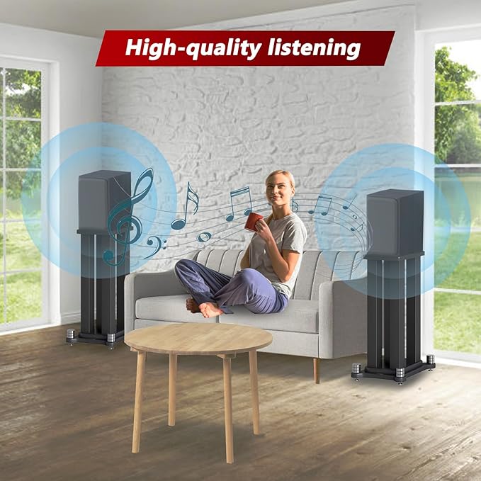 A Pair of Universal Speaker Stands, Heavy Duty Speaker Stands Holds Bookshelf Speaker Satellite Speaker Large Speaker, Vibration-Absorbing MDF Design, Holds 88lbs Speaker (Teak, 30cm/11.8in)