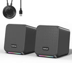 Computer Speakers,with 7 Colorful RGB Lights, Headphone Jack, Enhanced Bass and Volume Control, PC Speakers USB Powered Gaming Speakers for Laptop Monitor PC Tablet Phone